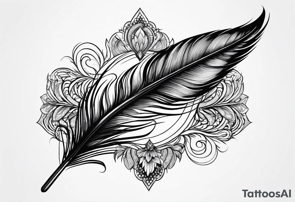 pen arrow peacock feather tattoo idea