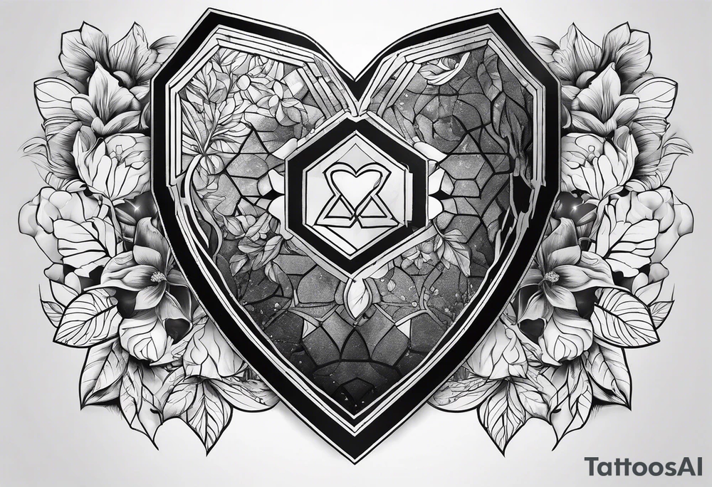 hexagon chest heart tattoo idea