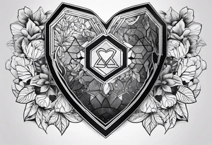 hexagon chest heart tattoo idea