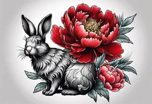 Red peony with pearl necklace and a rabbit tattoo idea