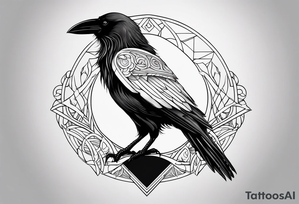 Create a crow which is set in the Viking's mythology, the tattoo must be full right-arm sized, add background tattoo idea