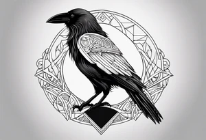 Create a crow which is set in the Viking's mythology, the tattoo must be full right-arm sized, add background tattoo idea