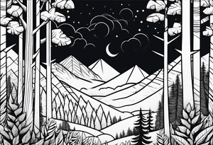 forest along the edges where the fires below and in the distance tattoo idea