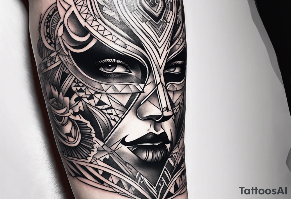 tattoo fool sleeve, broken mask tattoo idea