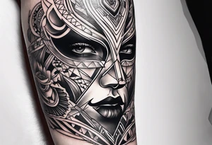 tattoo fool sleeve, broken mask tattoo idea