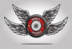 hockey puck with wings that says "SHOT SPORTS" tattoo idea