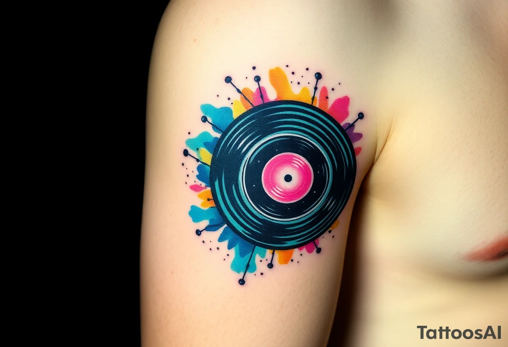 vinyl record and disco ball tattoo idea