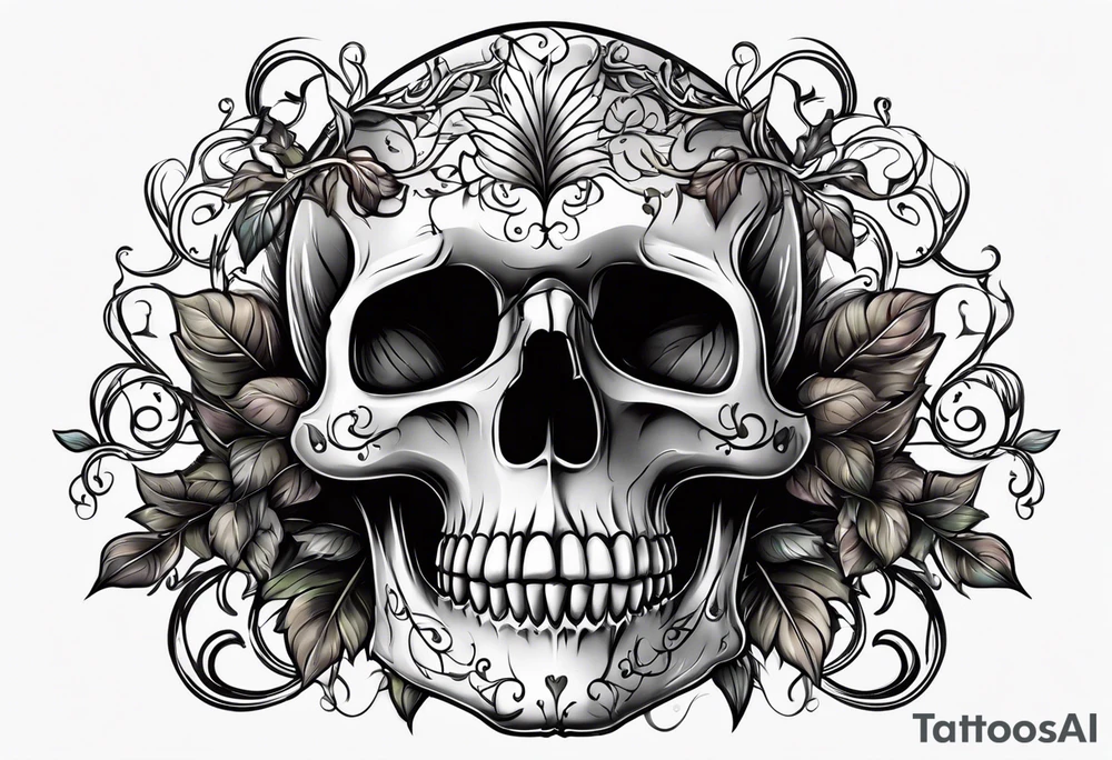 skull with vines growing out of its head tattoo idea