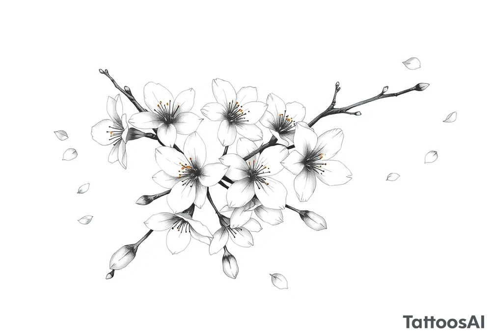 delicate cherry blossoms swirling in spring breeze with petals tattoo idea