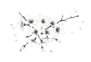delicate cherry blossoms swirling in spring breeze with petals tattoo idea