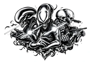 Aliens with lasers and zombies tattoo idea