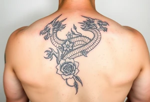 Dragons with roses leg tattoo tattoo idea