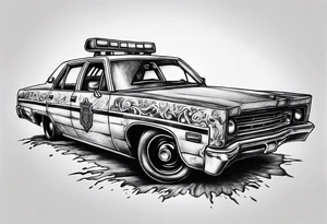 destroyed police car on fire tattoo idea