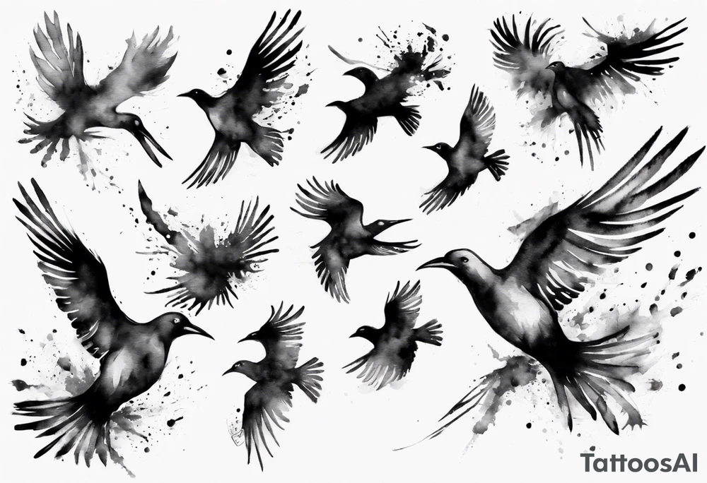 a flock of birds flying into the distance leaving feathers behind tattoo idea