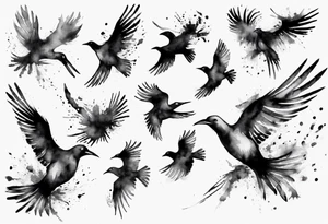 a flock of birds flying into the distance leaving feathers behind tattoo idea