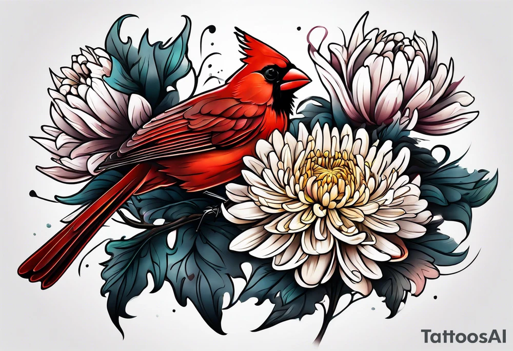 Chrysanthemum and cardinal tattoo idea