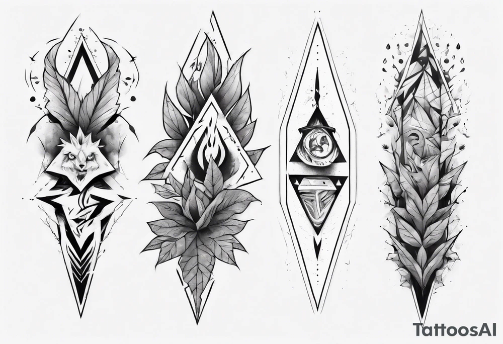 full arm tattoo. scary pointy leaves combined with geometric shapes. whole arm tattoo idea