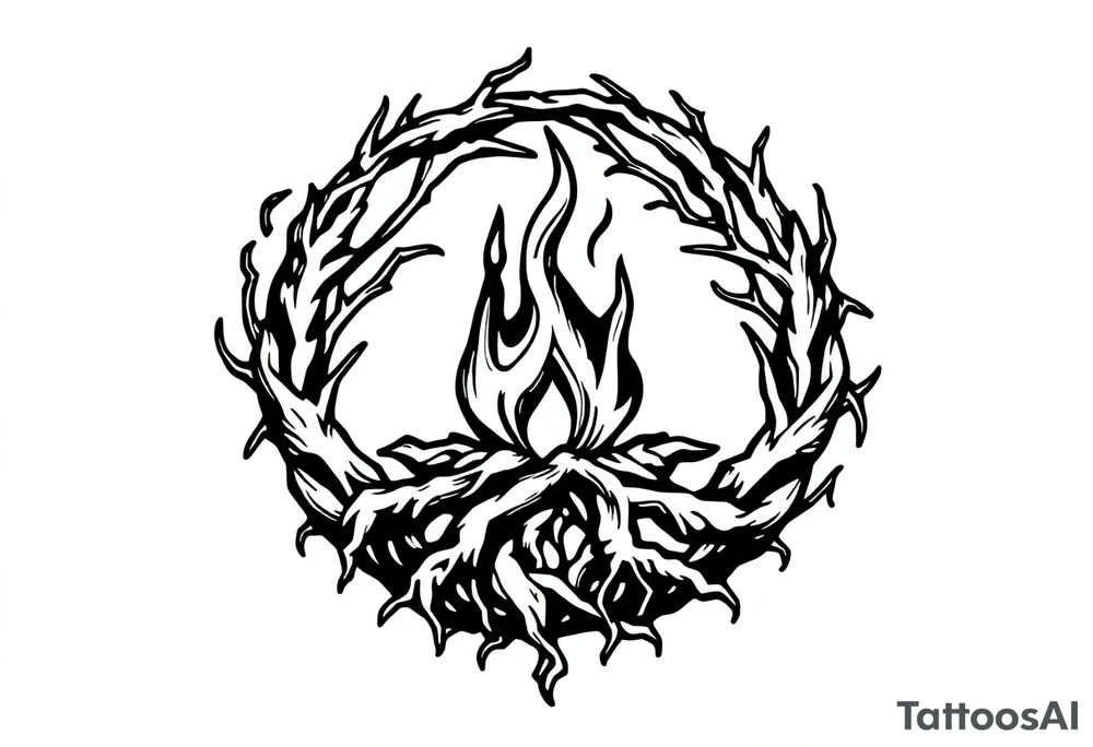a round flame imprisoned in a roots circle tattoo idea