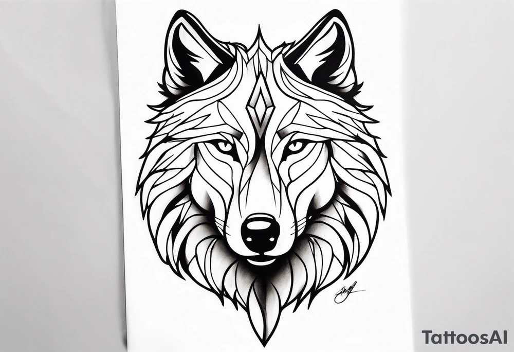 powerful majestic Wolf, close-up flash tattoo idea