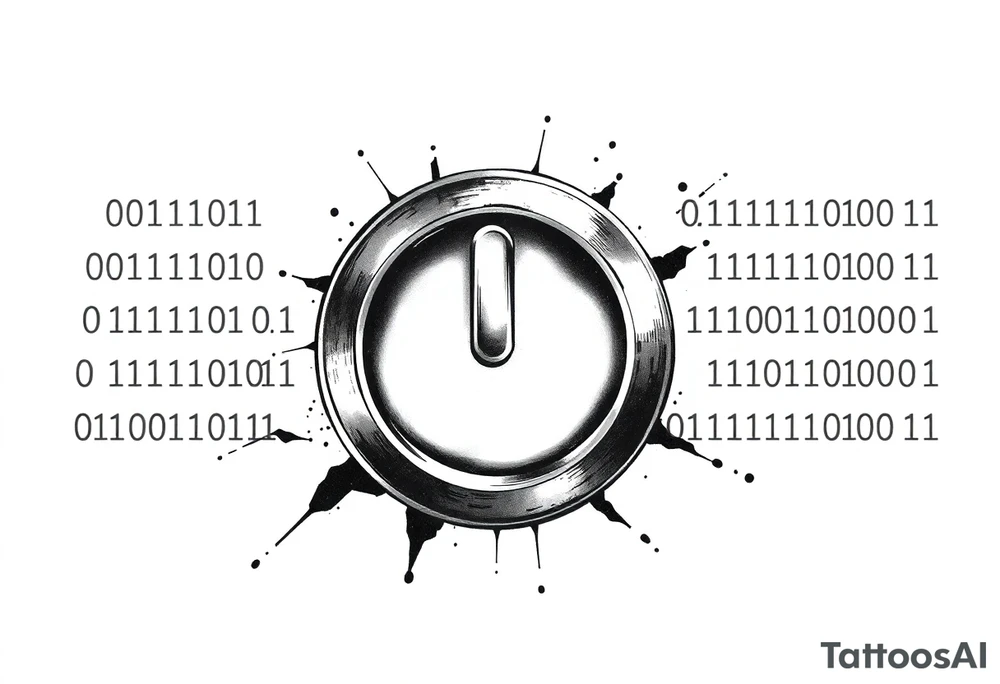 A Power Button with the Binary Text "00100001 01100011 01110000 01110101" Embedded in the background. tattoo idea