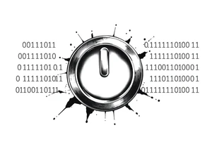 A Power Button with the Binary Text "00100001 01100011 01110000 01110101" Embedded in the background. tattoo idea