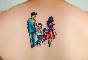 Family 2 parents, 1 baby boy, one 3-year girl wlking through the horizons tattoo idea