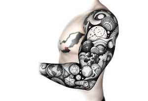 outer space, planets, geometric patterns, string theory tattoo idea