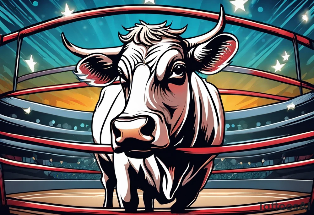 cow in a wrestling ring tattoo idea