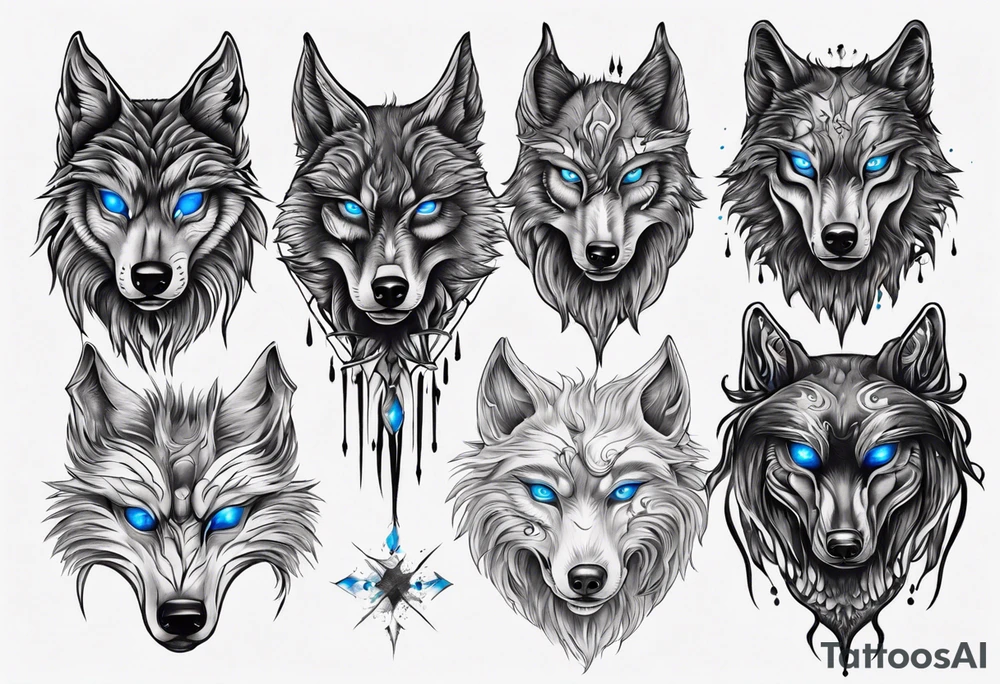 Dark wolf with blue eyes tattoo idea
