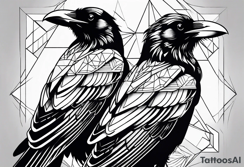 Ravens with geometric background tattoo idea