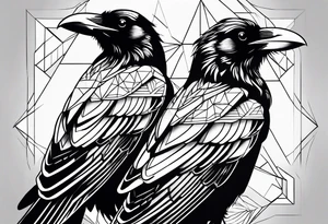 Ravens with geometric background tattoo idea