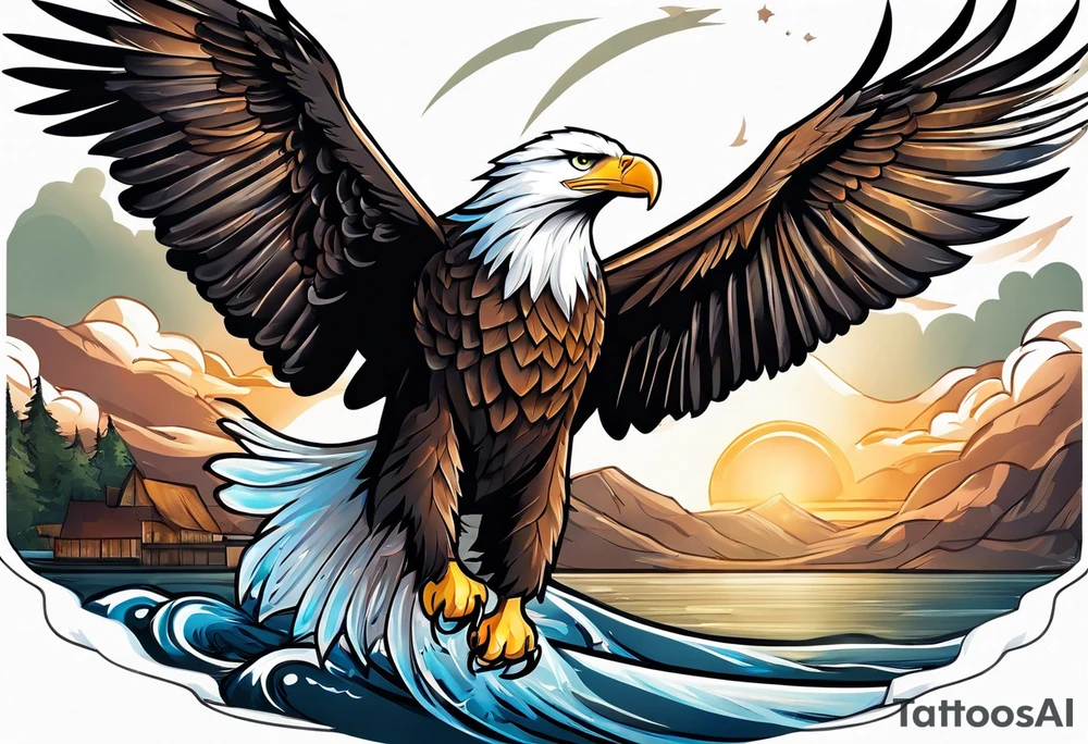 eagle flying with oar tattoo idea