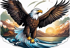 eagle flying with oar tattoo idea