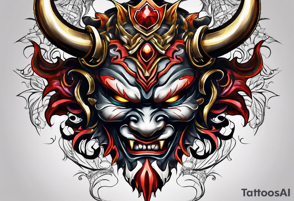 Protection against evil Oni mask tattoo idea