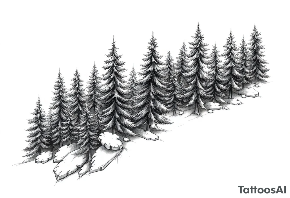 Coniferous forest tattoo sleeve black and gray tattoo idea