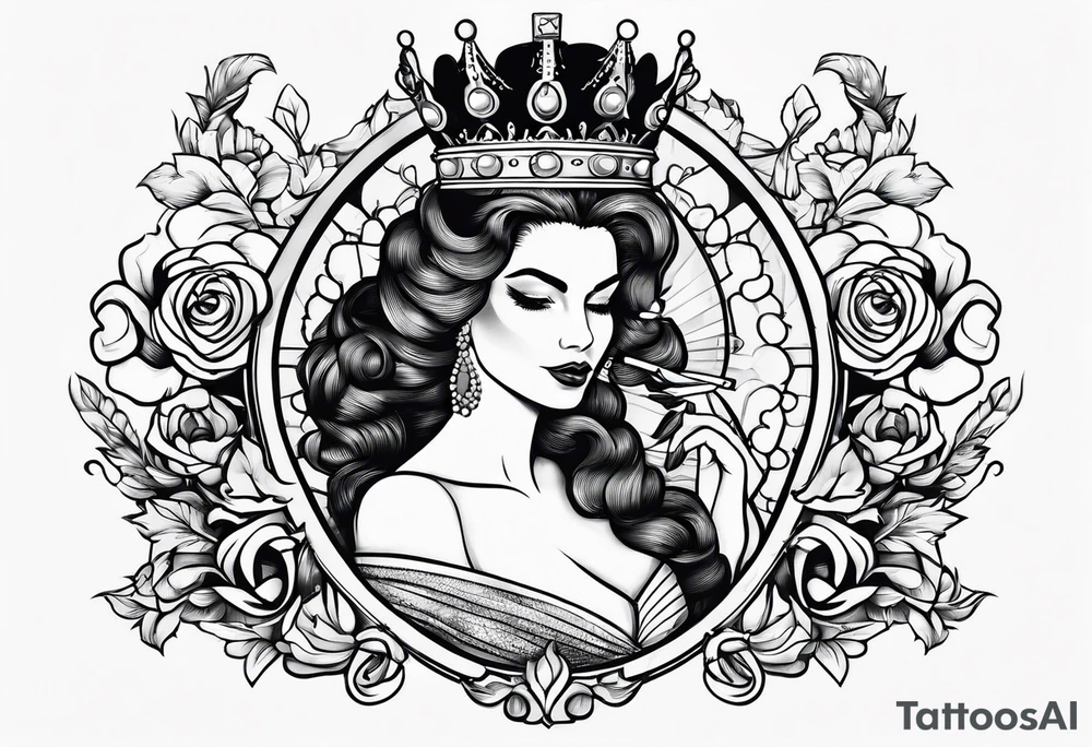 queen of england smoking cigarette tattoo idea