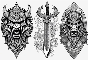 Valhalla sword shield long ship dragon head axe Valknut tattoo idea