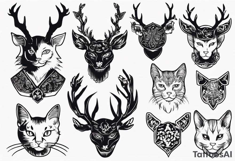A cat with antlers tattoo idea