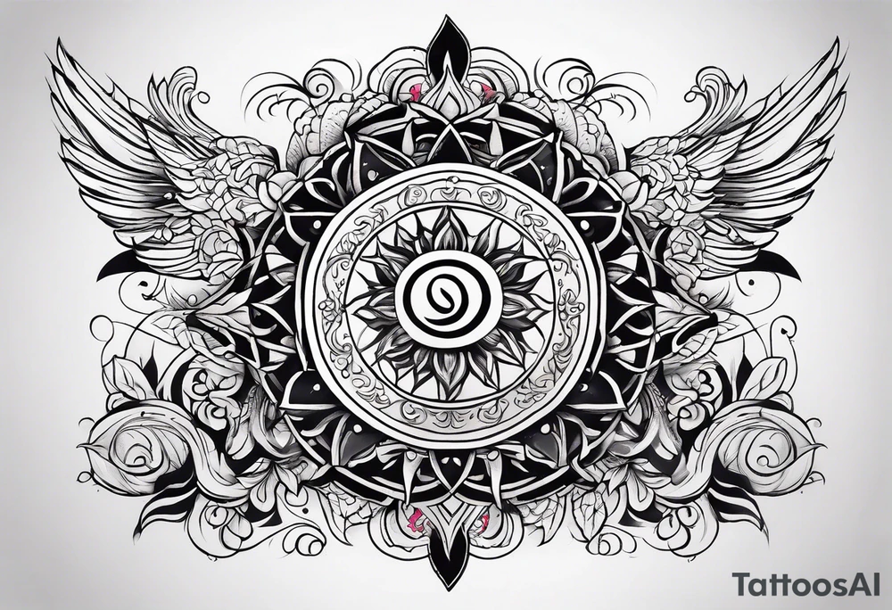 Sleeve tattoo based around Sanskrit Om symbol tattoo idea