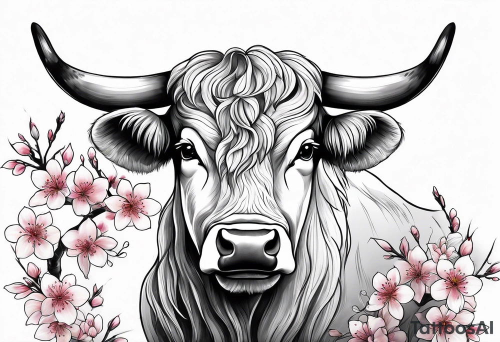 ox with sakura flowers tattoo idea