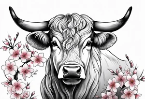 ox with sakura flowers tattoo idea