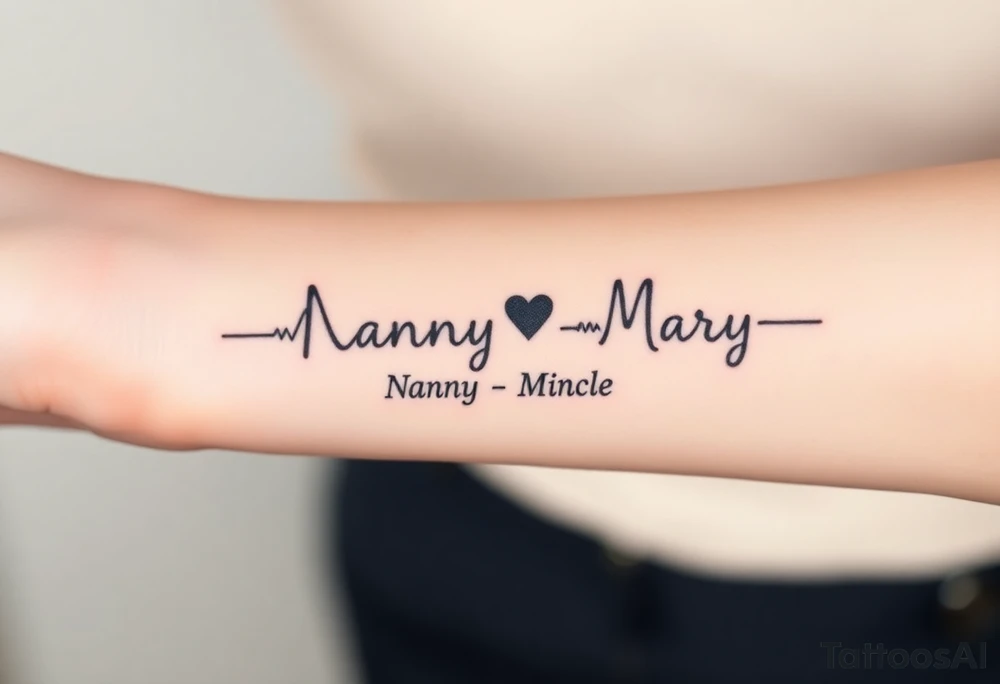 heartbeat rhythm with “Nanny Mary” in the middle tattoo idea