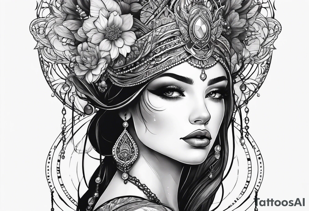 Dark feminine ethereal goddess tattoo idea