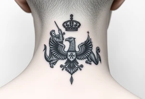 St. George slaying the dragon (hugely common in Russian Orthodox art)
Russian imperial crown above the eagle
Crossed swords or a Russian sabre
The Kremlin or St. Basil's Cathedral scene tattoo idea