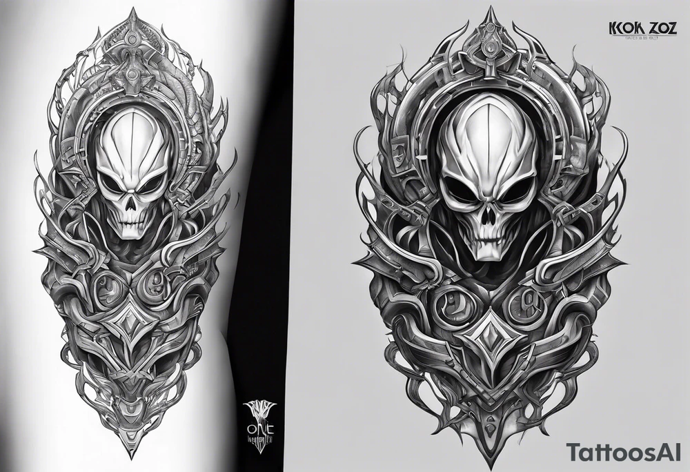vel'koz backpiece with an alien spine tattoo idea