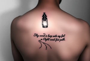 Someone holding a small lantern to light up a road with the text: "Thy word is a lamp unto my feet a light unto my path." The tattoo should be small and feminine tattoo idea