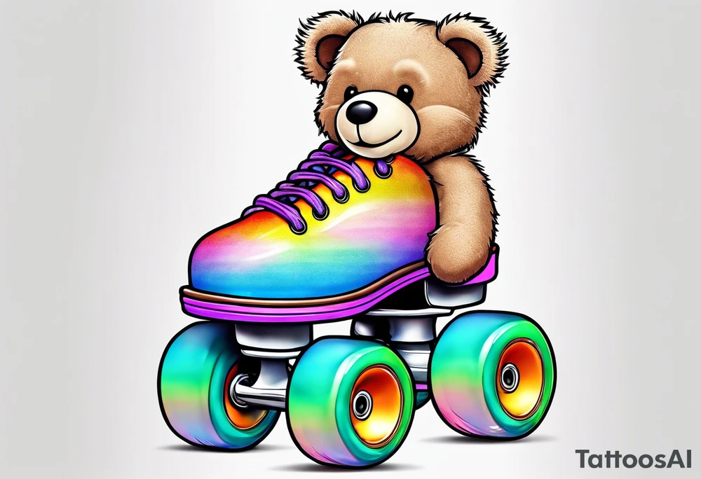 cute pastel rainbow rollerskates for a teddy bear tattoo idea