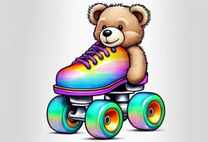 cute pastel rainbow rollerskates for a teddy bear tattoo idea