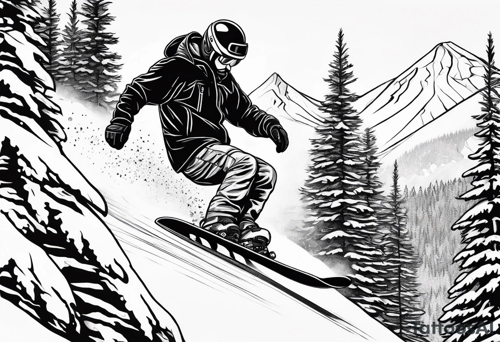 snowboarding in a fine line american tattoo style tattoo idea