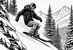 snowboarding in a fine line american tattoo style tattoo idea